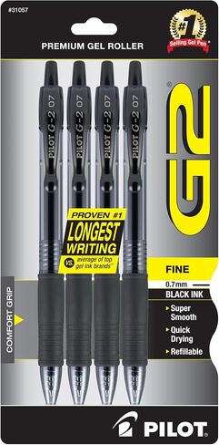 Pilot, G2 Premium Gel Roller Pens, Fine Point 0.7 mm, Black, Pack of 4 in Saudi Arabia