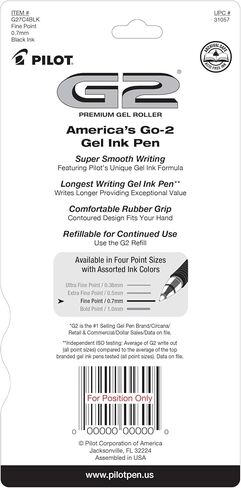 Pilot, G2 Premium Gel Roller Pens, Fine Point 0.7 mm, Black, Pack of 4 in Saudi Arabia
