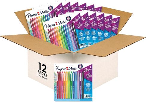 Paper Mate Flair Felt Tip Pens, Medium Point (0.7mm), Assorted Colors, 1 Pack of 12 in Kuwait