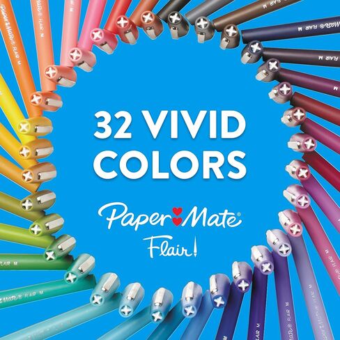 Paper Mate Flair Felt Tip Pens, Medium Point (0.7mm), Assorted Colors, 1 Pack of 12 in Kuwait