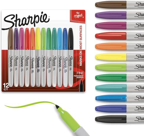SHARPIE Permanent Markers, Quick Drying And Fade Resistant Fine Tip Marker Set For Wood, Plastic Paper, Metal, And More, Drawing, Coloring, And Poster Marker, Assorted Colors, 12 Count in Saudi Arabia