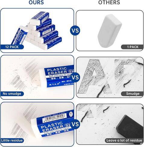 12 Pack Pencil Erasers, Large White Erasers for School, Art Erasers for Kids Drawing Bulk in Kuwait