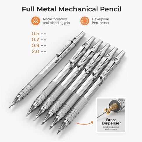 Nicpro 30PCS Black Metal Mechanical Pencil Set in Leather Case, Art Drafting Pencil 0.5, 0.7, 0.9 mm, 2mm Lead Pencil Holders for Sketching Drawing With 16 Tube (6B 4B 2B HB 2H 4H Colors)Lead Refills in Saudi Arabia