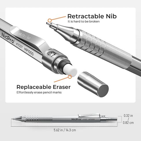 Nicpro 30PCS Black Metal Mechanical Pencil Set in Leather Case, Art Drafting Pencil 0.5, 0.7, 0.9 mm, 2mm Lead Pencil Holders for Sketching Drawing With 16 Tube (6B 4B 2B HB 2H 4H Colors)Lead Refills in Saudi Arabia