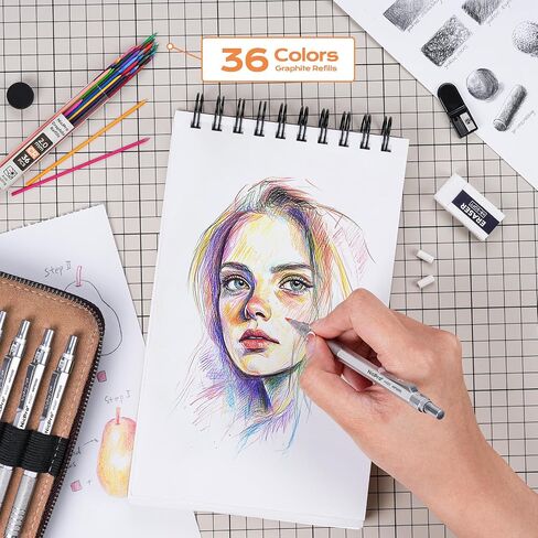Nicpro 30PCS Black Metal Mechanical Pencil Set in Leather Case, Art Drafting Pencil 0.5, 0.7, 0.9 mm, 2mm Lead Pencil Holders for Sketching Drawing With 16 Tube (6B 4B 2B HB 2H 4H Colors)Lead Refills in Saudi Arabia