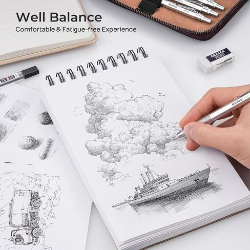 Nicpro 30PCS Black Metal Mechanical Pencil Set in Leather Case, Art Drafting Pencil 0.5, 0.7, 0.9 mm, 2mm Lead Pencil Holders for Sketching Drawing With 16 Tube (6B 4B 2B HB 2H 4H Colors)Lead Refills in Saudi Arabia