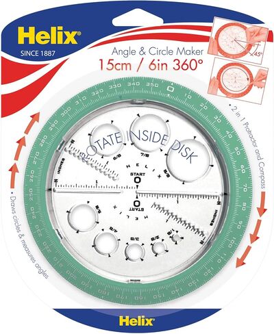 Helix Angle and Circle Maker with Integrated Circle Templates, 360 Degree, 6 Inch / 15cm, Assorted Colors (36002) in Saudi Arabia