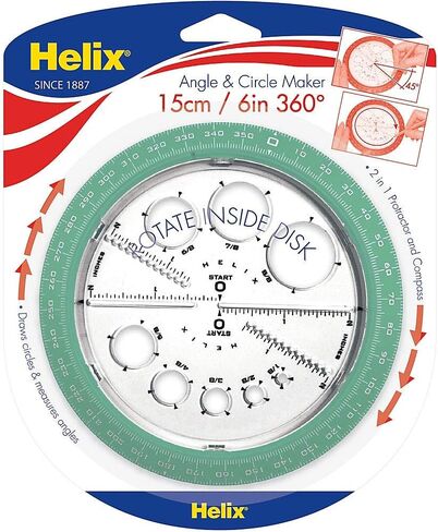 Helix Angle and Circle Maker with Integrated Circle Templates, 360 Degree, 6 Inch / 15cm, Assorted Colors (36002) in Saudi Arabia