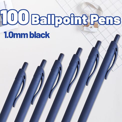 BallPoint Pens, 100 Pack (BLACK Ink),Bulk Pens, White Barrel,Click Pens for Office Home and School, Retractable Ballpoint Pens, Medium Point, 1.00MM (White) in Saudi Arabia