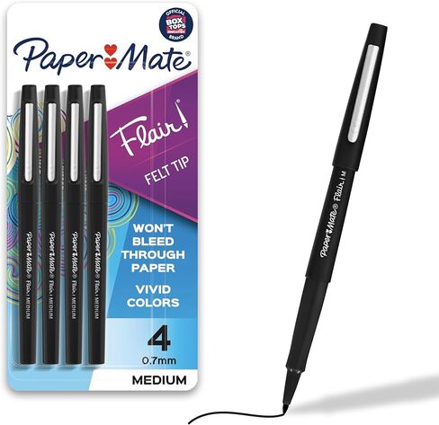 Paper Mate Flair Felt Tip Pens, Medium Point (0.7mm), Black, 4 Count in Saudi Arabia