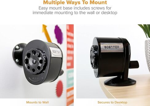 Bostitch Office Wall Mount Manual Pencil Sharpener, Tip Saver, 8 Hole Dial, 6X Longer Cutter Life, Vertical or Horizontal Mounting Black (MPS1-BLK) in Saudi Arabia