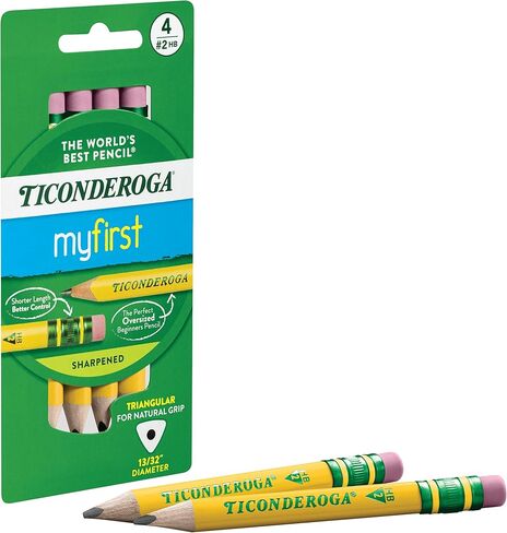 Ticonderoga My First Short Triangular Wood-Cased Pencils, #2 HB Soft, With Erasers, Yellow, 4 Count in Kuwait