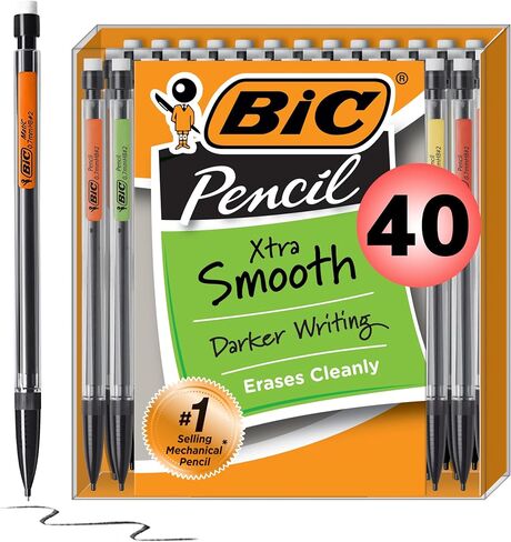 BIC Xtra-Smooth Mechanical Pencils with Erasers, Bright Edition Medium Point (0.7mm), 40-Count Pack, Bulk Mechanical Pencils for School or Office Supplies in Saudi Arabia