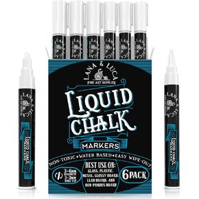Liquid Chalk Marker Pen - White Dry Erase Marker - Chalkboard Signs, Windows, Blackboard, Glass (6 Pack) 3-6mm Reversible Tip, 3-3mm Fine Tip