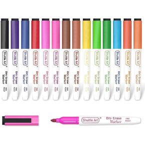 Dry Erase Markers, Shuttle Art 60 Bulk Pack 15 Colors Magnetic Whiteboard Markers with Erase, Fine Point Dry Erase Markers Perfect for Writing on Whiteboards, Glass, Mirror for School Office Home