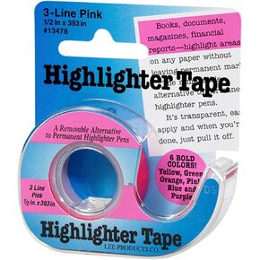 Lee 3-Line Removable Wide Highlighter Note Tape, 1/2 X 393 in, Pink
