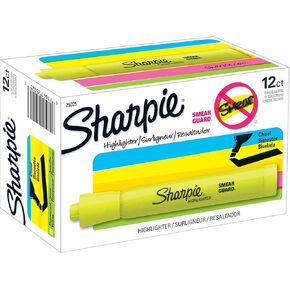 Sharpie Tank Highlighters, Chisel Tip, Fluorescent Yellow, 12 Count