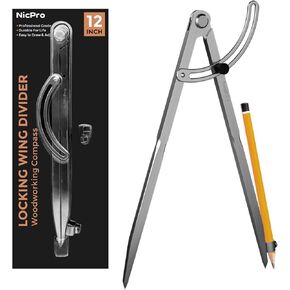 Nicpro 8 Inch Compass for Woodworking with Wing and Pencil Holder, Professional Carpenter Pencil Compass Great for Geometry, Drawing, Drafting in Kuwait