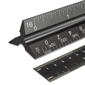 2PCS Architectural Scale Ruler, 12" Aluminum Architect Scale, Triangular Scale, Scale Ruler, Triangle Ruler, Drafting Ruler, Architect Ruler, Metal Scale Ruler, Architecture Ruler(Black)