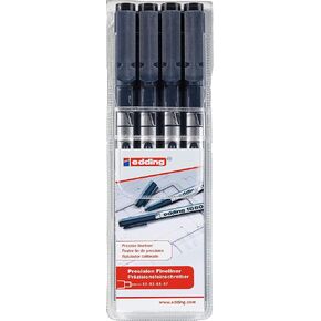 edding 1880 profipen - black - set of 4 -line width 0.25-0.7 mm-fineliner pen for precise writing, sketching and technical drawing - fine, metal-encased nib - suitable for use with rulers and stencils