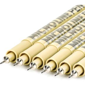 KERIFI 01 Fineliner Ink Pens, 0.25mm Black Micro Fine Point Drawing Pens Waterproof Archival Ink Multiliner Pens for Artist Illustration, Sketching, Technical Drawing, Zentangle, Scrapbooking (6 Pack)