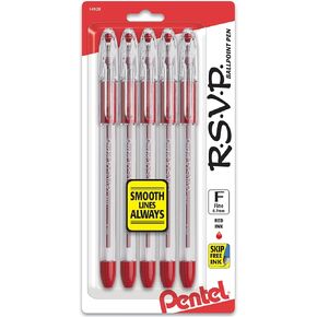 Pentel® R.S.V.P.® Ballpoint Pens, Fine Point, 0.7 mm, Clear Barrel, Black Ink, Pack Of 5