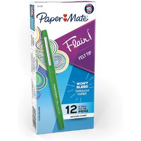 Paper Mate Flair Felt Tip Pens, Medium Point (0.7mm), Black, 12 Count