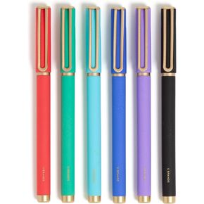 U Brands Catalina Felt Tip Pens, Set of 6, Soft Touch Jewel Tones with Gold Details, Medium (0.7 mm) Point, Black Ink