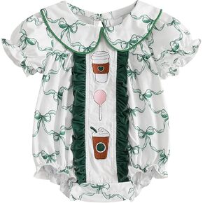 Summer Clothes Newborn Baby Girl Romper Peter Pan Collar Floral Short Sleeve Bodysuit Tops