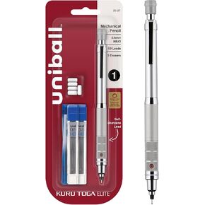 Uniball Kuru Toga Elite Mechanical Pencil Starter Kit with Silver Barrel and 0.5mm Tip; 60 Lead Refills; and 5 Pencil Eraser Refills; HB #2; Office Supplies; School Supplies; Drafting