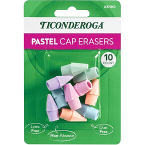 Ticonderoga Pencil Cap Erasers, Assorted Pastel Colors, 10 Count
