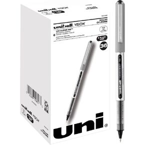 Uni-Ball Vision Rollerball Black Pens Pack of 4 - Fine Point Journaling Pens, 0.7mm Medium Black Ink - Teacher Pen, Smooth Writing Japanese Pens, School Supplies