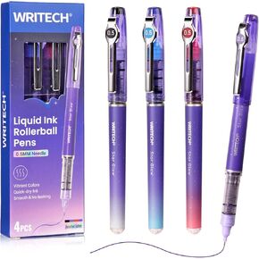 WRITECH Liquid Ink Rollerball Pens: 8ct Assorted Colors Extra Fine Point Tip 0.5mm Rolling Pen for Smooth Writing Coloring Drawing Journaling No Bleed & Smear &Smudge Multi Colored