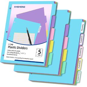3 Ring Binder Dividers with TAB,24PCS/3 Set Plastic File Dividers,8 Tab 3 Hole Punch Dividers,Pastel Color,Letter Size,3 Sets