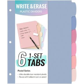 Sooz 6-Tab Tab Date Blastic Write & Erase Big Tab Dividers for 3 Ring Binder ، مجموعة موثق الباستيل اللطيفة الجمالية للطالب ، المعلم ، المكتب ، المنظمين المنزليين ، مجموعات واحدة ، باستيل