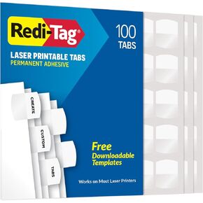 Redi-Tag Laser Index Tabs, Divider Tabs, Permanent Adhesive Index Labels, Customizable Divider Labels, Divider Labels for School, Home and Office, 1-1/8" x 1-1/4", White, 375 Tabs, (B39017)