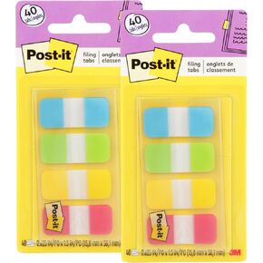 Post-it Tabs, .625 in Solid, Aqua, Lime, Yellow, Red, 10/Color, 40/Dispenser (676-ALYR)