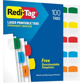 Redi-Tag Laser Printable Tabs, Permanent Index Tabs, Customizable Adhesive Labels, Assorted Tropical Colors, 1.125" x 1.25", 375 Per Pack (1006789)