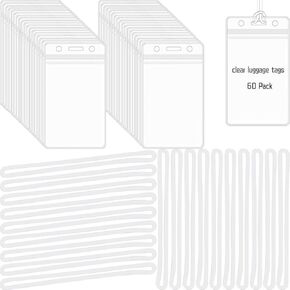 100PCS Clear Plastic Bag Tags, Luggage Bag Tag Holder Bulk, Identification ID Card Badge Label Waterproof Tag Holders for Office Business Travel Supplies
