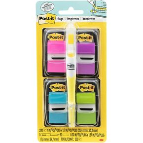 Post-it Flags Value Pack, 50/Dispenser, 4 Dispensers/Pack, 1 in Wide, Assorted Bright Colors, Includes FREE Flags + Highlighter (680-PPBGVA)