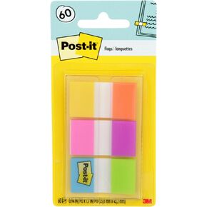 Post-it Flags, 60/On-The-Go Dispenser, .94 in Wide, Alternating Electric Glow Collection (680-EG-ALT)