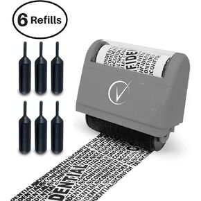 Identity Theft Protection Roller Stamps Refills - Refills for Confidential Roller Stamp, Anti Theft, Privacy & Security Stamp, Designed for ID Blackout Security - 6 Refills