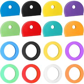 Vibit 16 Pack Colorful Plastic Key Cap Tags and Identifier Covers for Standard Flat House Keys (Not for Odd-Shaped Keys), 2 Styles