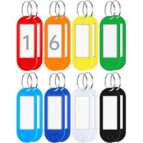 Teskyer 56-Pack Plastic Key Tags, Colorful Key Labels with Label Window Split Ring, Organize Your Keys and Stuff, 8 Colors