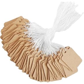400 Pcs Price Tags with String Attached, 1.38" x 0.87" White Paper Hang Tags, Marking Strung Writable Garage Yard Tags, Display Label for Jewelry, Clothing, Retail, Labeling, Gift