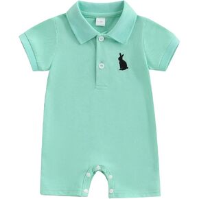 Baby Boy Easter Outfit Short Sleeve Button Down One Piece Jumpsuit Newborn Easter Romper Cute Summer Clothes