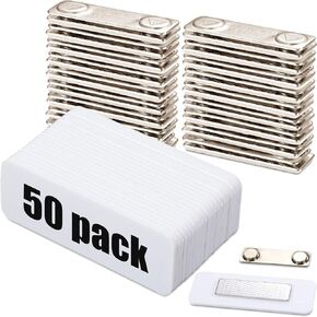 Henoyso 50 Sets Blank Magnetic Name Tags Magnetic Name Badge Holder Acrylic DIY Badges with Adhesive Tape Custom White Printable for Jacket Shirts Supplies(1 x 3 Inch)