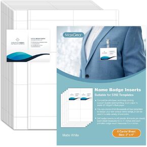 MaxGear Name Badge Inserts Badge Labels, Printable Name Tags Insert, Insert Badges Refill 240 Badges Inserts, Printable Card Paper Compatible with Laser & Inkjet Printer, 3 x 4 Inch (5392), White
