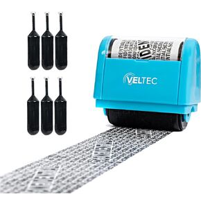 Veltec ID Protector Ink Roller - Identity Theft Protection Roller Stamp Set (Black, Stamp+3 Refills)