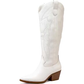 Yawors Westen Cowgirl Boots for Women Pointed Toe Knee High Tall Embroidered Cowboy Boots with Zipper Classic Block Heel for Girls Ladies Fall Winter